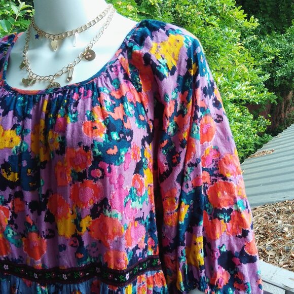 Anthro Tiered Puff Sleeve Cottagecore Prairie Boho Floral Midi Dress - Picture 6 of 9